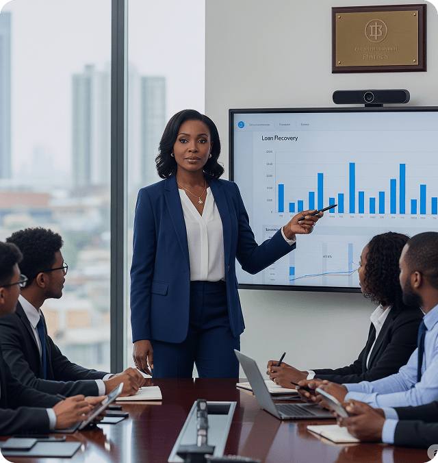 Business meeting with loan recovery presentation
